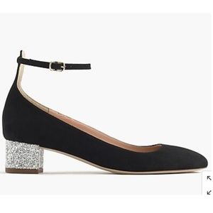 J.Crew Contrast Glitter Suede Heels w/ankl…